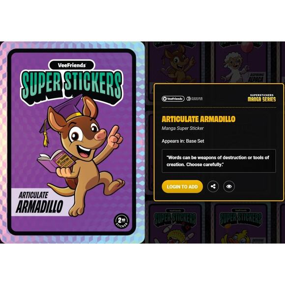 SEE PHOTOS Veefriends Road to Veecon Articulate Armadillo Green Ice Sticker+Pin - Picture 11 of 11